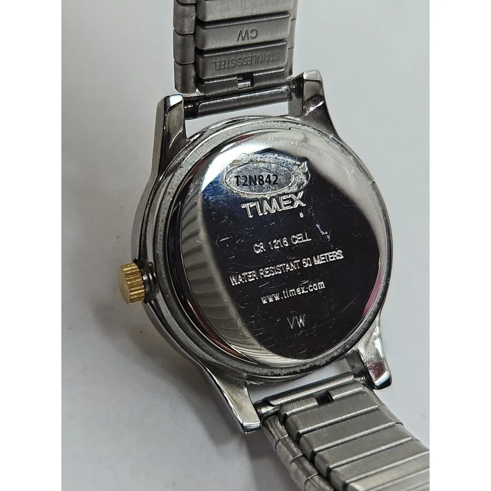 Timex T2N842 Elevated Classics MOP Indiglo 50M Two Tone Analog Watch New Battery